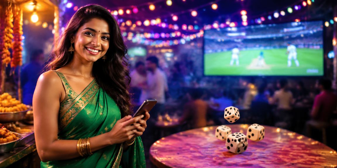 Indian woman enjoying cricket betting bonuses on mobile